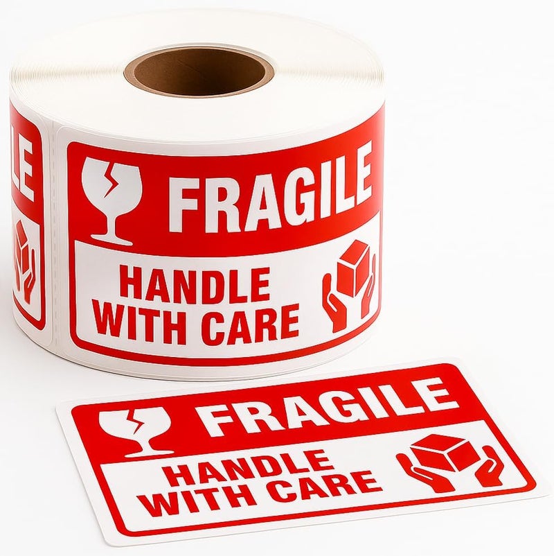 Mood Lab Fragile Stickers 3 x 2 Inch – Waterproof Handle with Care Labels for Shipping and Moving - 500 Strong Adhesive Stickers per Roll - Image 1